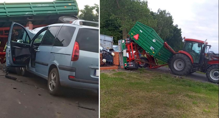 Wypadek w Borucinie. Wjechał w przyczepy traktora, które uszkodziły kapliczkę [ZDJĘCIA]
