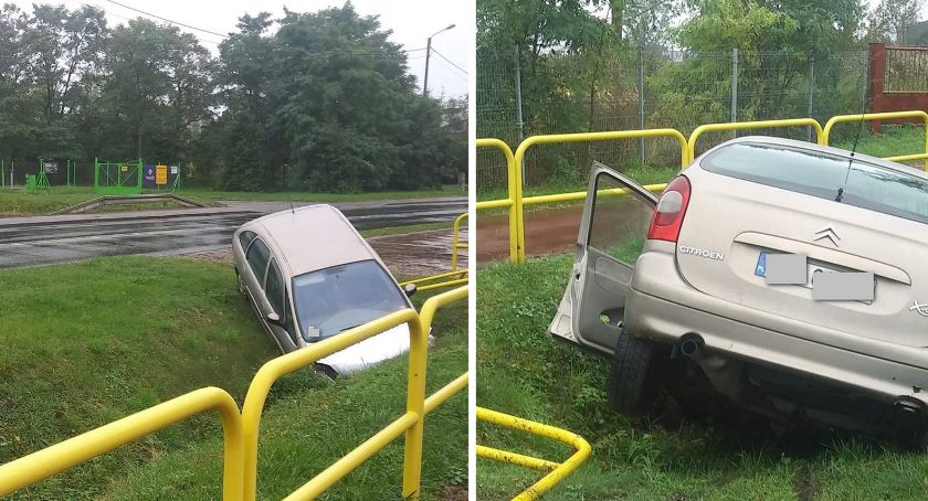 Wypadek w Dobrem. Uderzył w bariery i wpadł do rowu