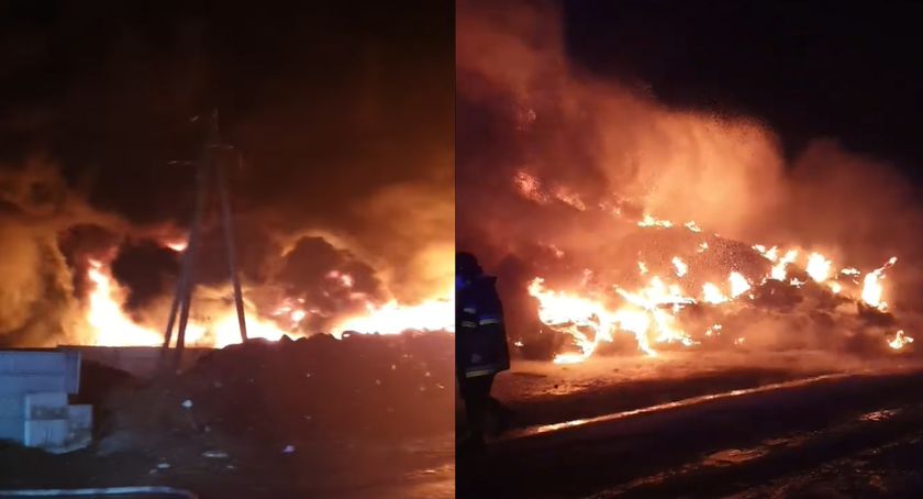 Olbrzymi pożar opon w Raciniewie. Na miejscu ponad 60 zastępów straży