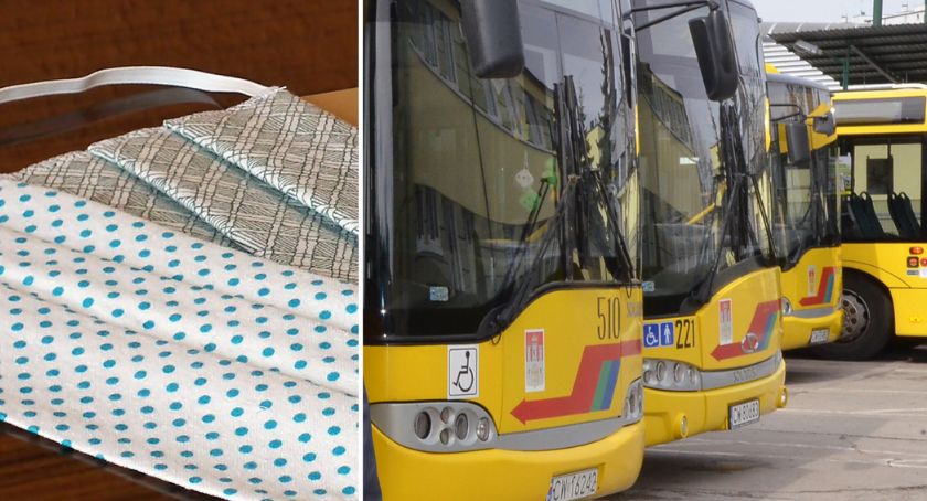 Kontrola biletów i akcja rozdawania maseczek ochronnych we Włocławku
