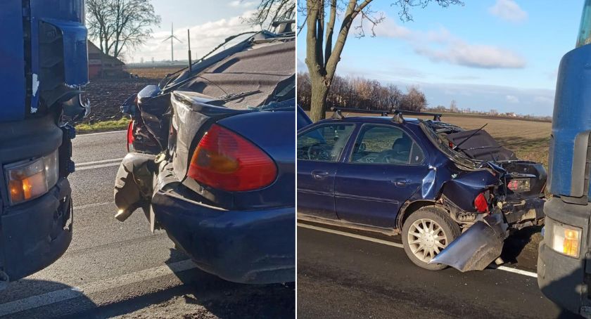 Ciężarowa Scania uderzyła w tył osobówki. Kobieta trafiła do szpitala