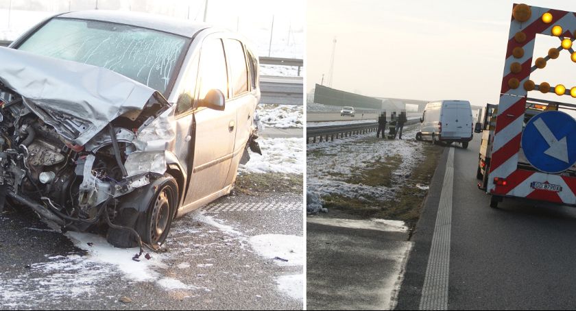 Zderzenie trzech aut na A1 w powiecie włocławskim [ZDJĘCIA]. Dwie osoby w szpitalu