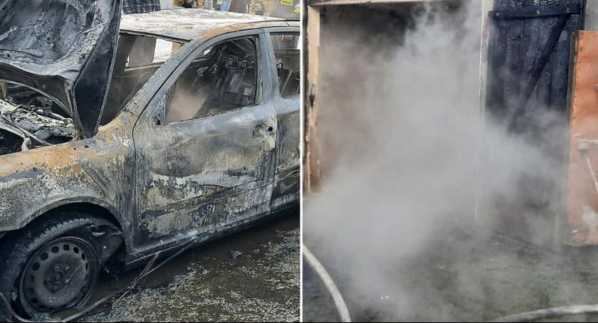 Pożar garażu w Sułkowie w Gminie Lubraniec. Skoda Octavia spłonęła doszczętnie 