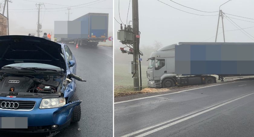 Zderzenie ciężarówki z osobówką na wjeździe do Brześcia Kujawskiego [ZDJĘCIA]