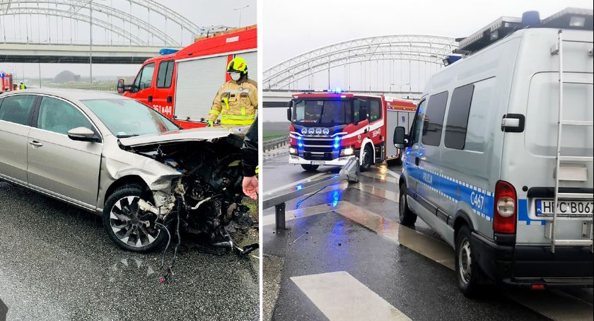 23 latek volkswagenem uderzył w bariery ochronne na A1 [ZDJĘCIA]