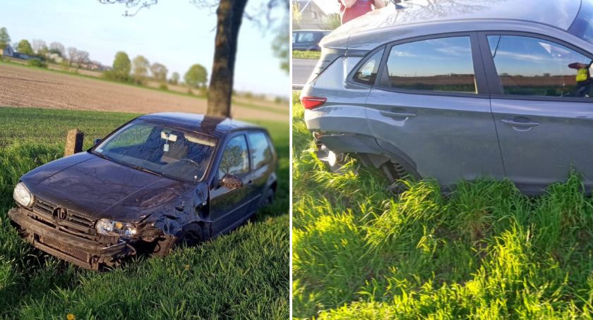 Zderzenie volkswagena i hyundaia. Golf wylądował w rowie [ZDJĘCIA]