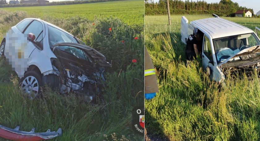 Czołowe zderzenie w miejscowości Redecz Krukowy w Gminie Brześć Kujawski. Kierowca trafił do szpitala [ZDJĘCIA]
