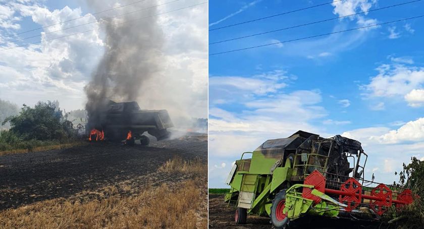Pożar kombajnu i zboża na polu w Gminie Chodecz. Jedna osoba poszkodowana [FOTO]