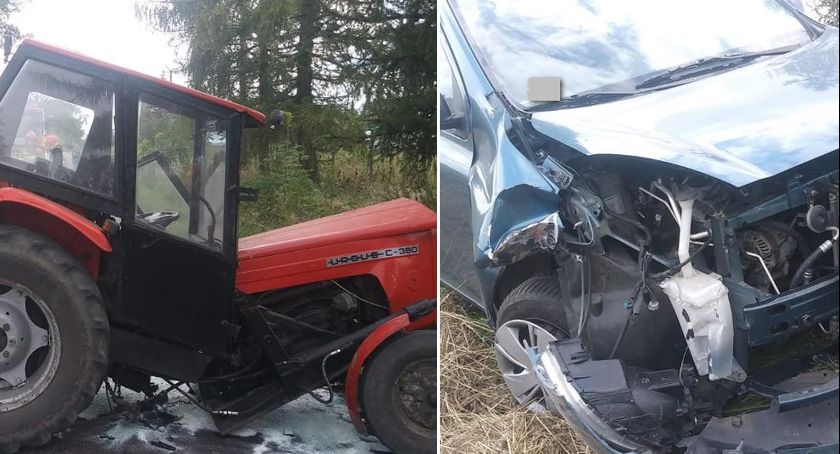 Osobówka wpadła do rowu a ciągnik złamał się na pół w Starym Radziejowie