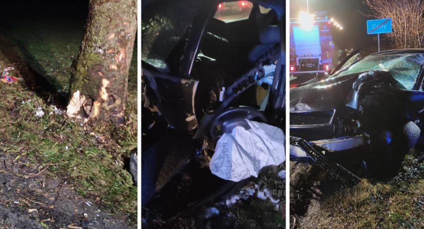 Gmina Chodecz. 23-latek kierujący Audi uderzył w drzewo. Znajdował się poza pojazdem [ZDJĘCIA]