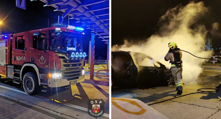Pożar samochodu na wjeździe na A1 w Pikutkowie