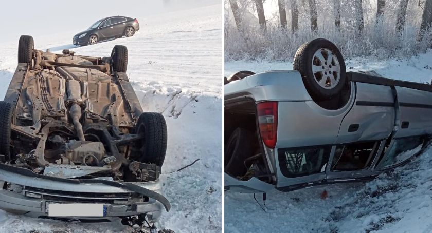 Wypadek w Świerczynie. Opel najpierw zjechał do rowu a potem dachował