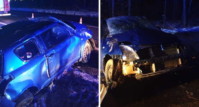 20-latek dachował w Bogusławicach w Gminie Kowal. Suzuki podróżowały 2 osoby [ZDJĘCIA]