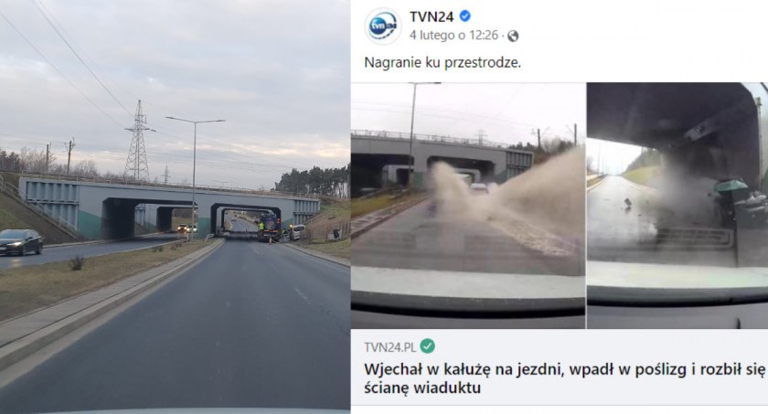 Włocławek w TVN. 29-latek wjechał w kałużę i uderzył w wiadukt. Jechał zbyt szybko? [VIDEO]
