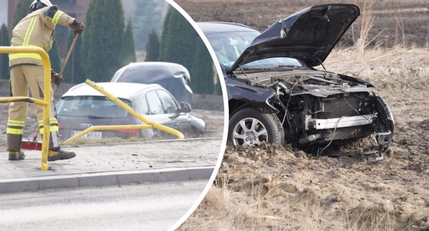 Bogucin: Audi uszkodziło bariery i wjechało w pole