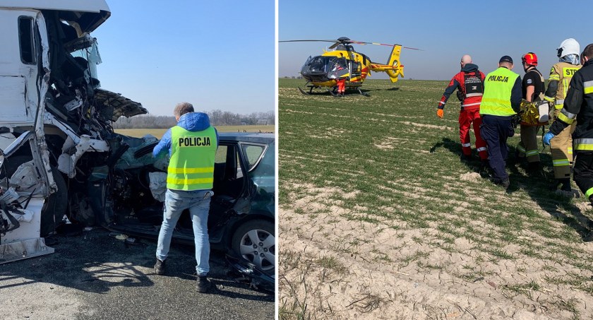 Radiowóz zderzył się czołowo z ciężarowym manem. Czterech policjantów w szpitalu. W akcji helikopter