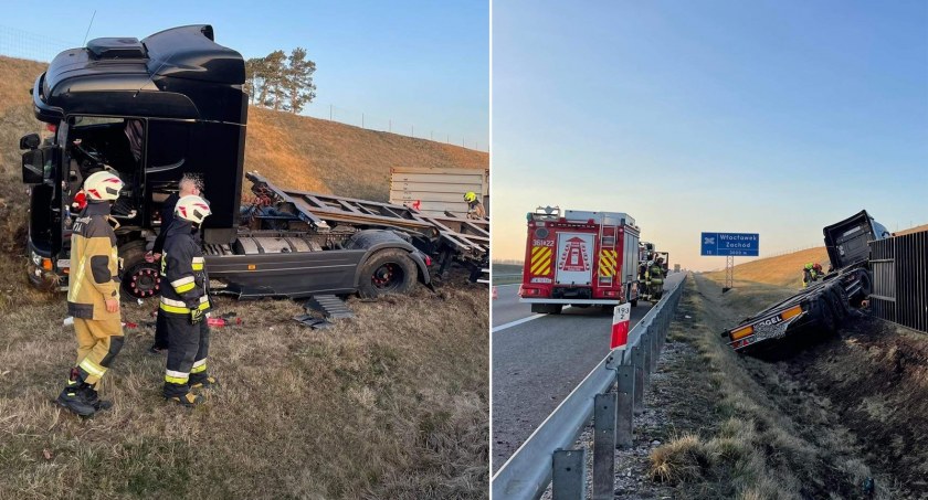 Wypadek na A1 pod Włocławkiem. Kierowca ciężarówki zasnął za kierownicą i uderzył w bariery