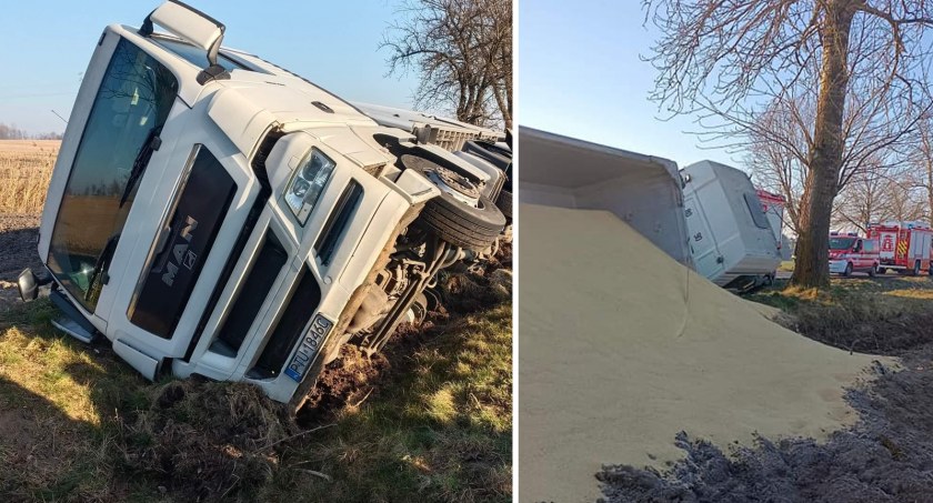 Wypadek w powiecie włocławskim. Ciężarówka wylądowała w rowie