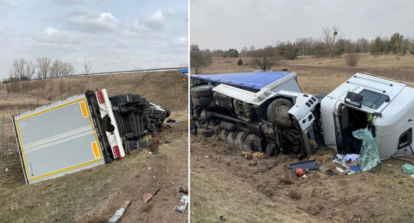 Trzy ciężarówki w tym cysterna zderzyły się w regionie. 6 zastępów straży pożarnej w akcji [FOTO]