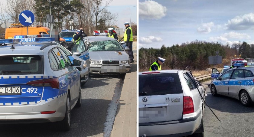 Włocławek: Pościg na A1. Jadąc wężykiem uderzył w auto dostawcze, radiowóz a na końcu w bariery