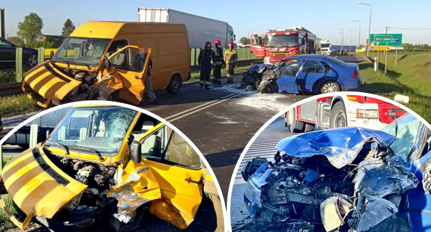 Bus czołowo zderzył się z osobówką w regionie. Dwie osoby w szpitalu