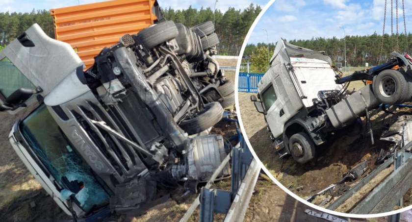 Tir wywrócił się na A1. Kierowca zasnął za kierownicą
