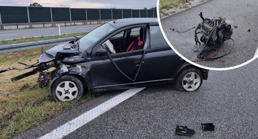  Toyota uderzyła w bariery na A1 pod Włocławkiem
