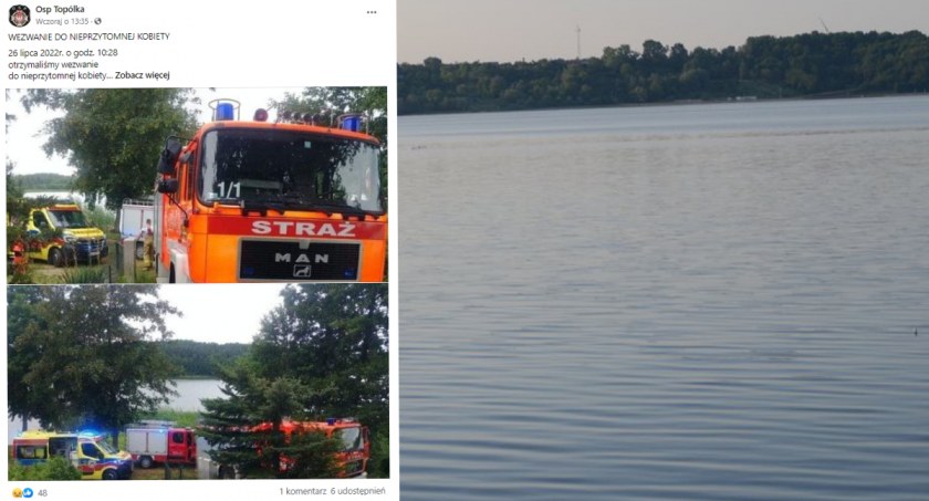 Tragedia nad Jeziorem Głuszyńskim. 4 zastępy straży pożarnej i karetka pogotowia ratowały kobietę