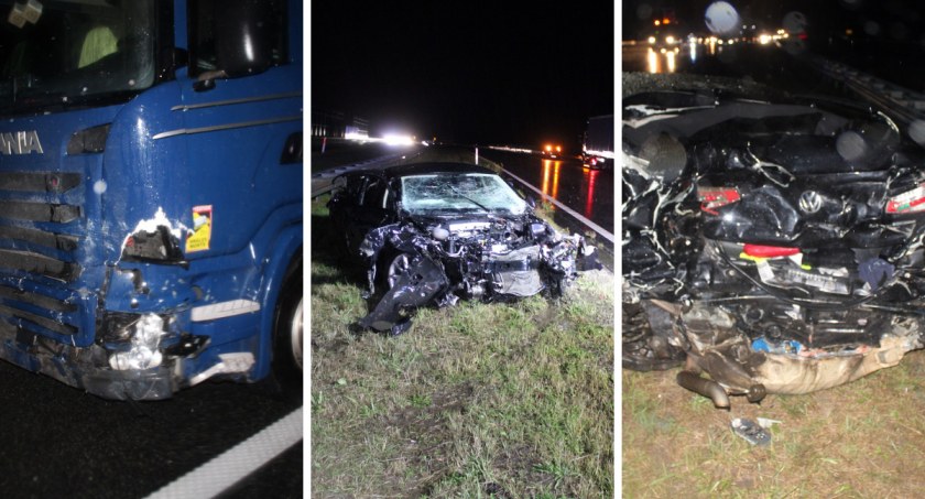 Śmiertelny wypadek na A1 w powiecie włocławskim. Zderzenie dwóch osobówek i ciężarówki