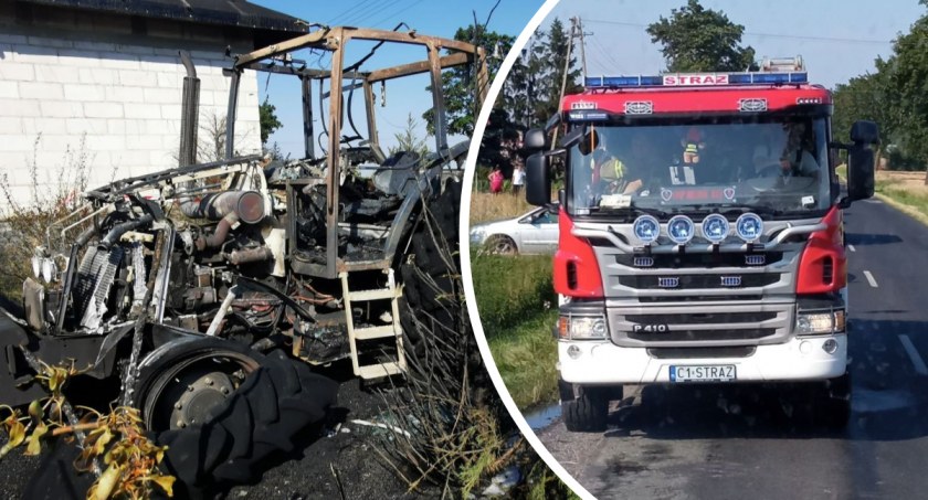 Pożar ciągnika rolniczego w Rzadkiej Woli. Linia energetyczna uszkodzona