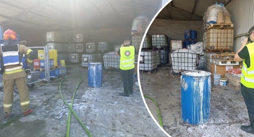 Rozszczelnienie zbiornika z kwasem w zakładzie w powiecie radziejowskim. Grupa Ratownictwa Chemicznego PSP w akcji