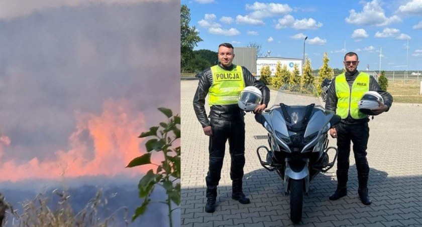 W płonącym rżysku leżała kobieta. W ogień wbiegli policjanci by ją ratować