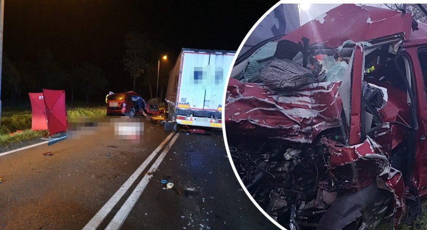 Makabryczny wypadek w regionie. Volkswagen zmiażdżony przez ciężarówkę. Nie żyją dwie osoby [ZDJĘCIA]