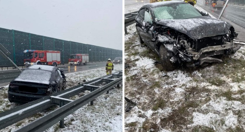 Audi uderzyło w bariery na A1 [ZDJĘCIA]