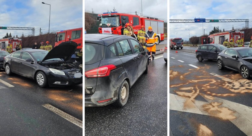 Karambol na zjeździe z autostradą A1 w Pikutkowie. Zderzyły się 4 samochody [ZDJĘCIA]