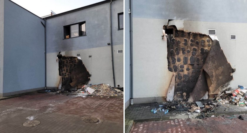 Seria podpaleń śmietników we Włocławku. W jednym miejscu dym dostał się pomieszczeń magazynu i siłowni