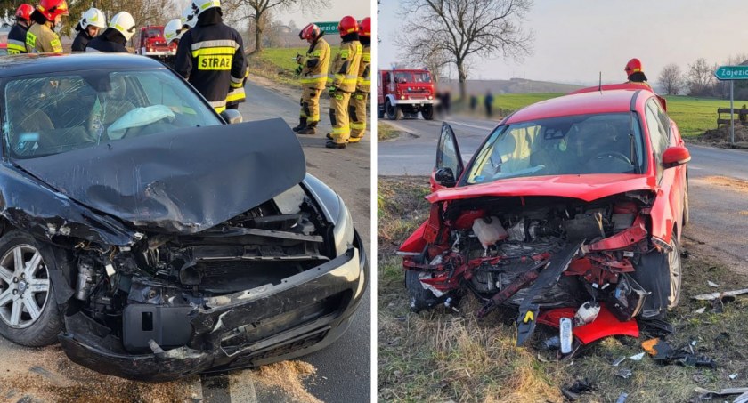 Czołowe zderzenie Volvo z Fordem. Uczestnicy wypadku z obrażeniami [ZDJĘCIA]
