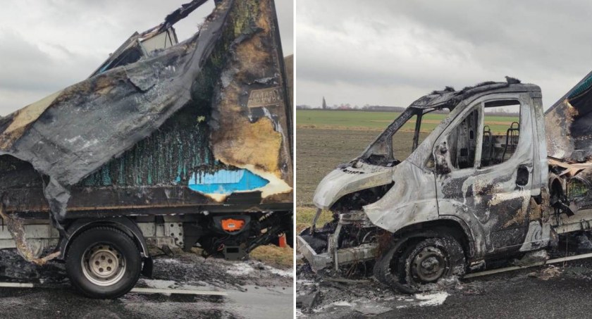 Pożar samochodu dostawczego na DK62 w Pikutkowie [ZDJĘCIA]