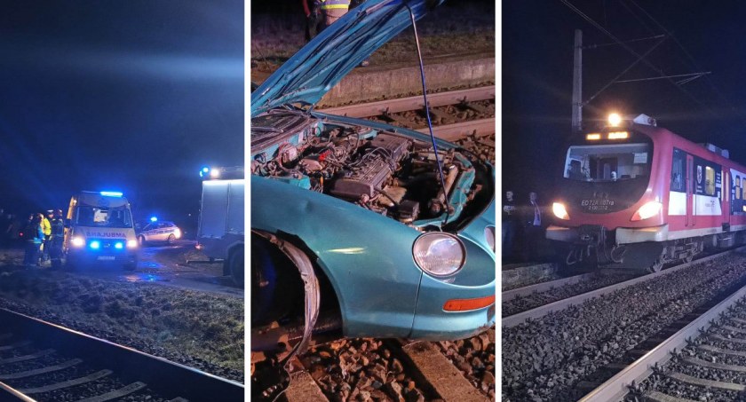 Samochód wypadł z drogi na tory i zatrzymał ruch pociągów na 2 godziny. Kierowca był pijany [ZDJĘCIA]