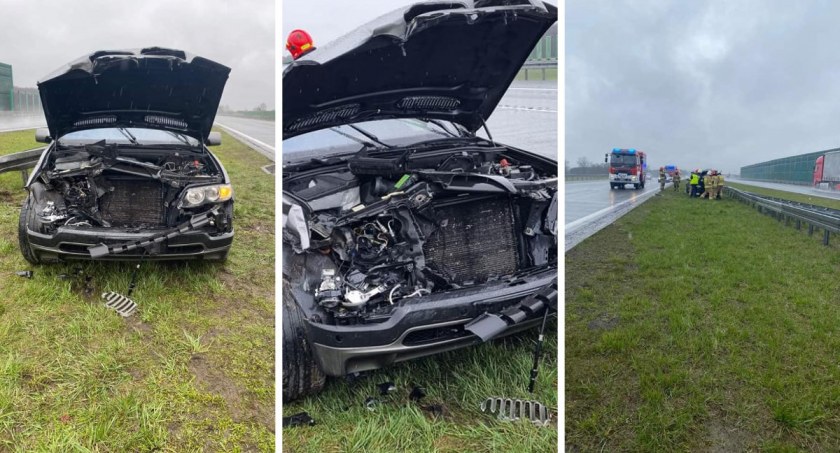 BMW uderzyło w bandy na Autostradzie A1 pod Lubieniem Kujawskim [ZDJĘCIA]