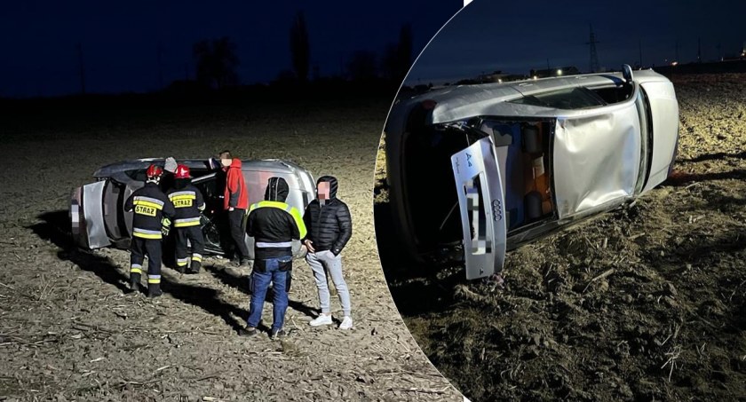 Audi dachowało na DK 91 w regionie. 19 latek wylądował w polu