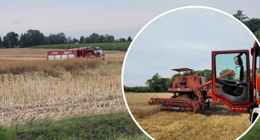 Pożar kombajnu w Brzeziu. 5 zastępów straży pożarnej w akcji [ZDJĘCIA]