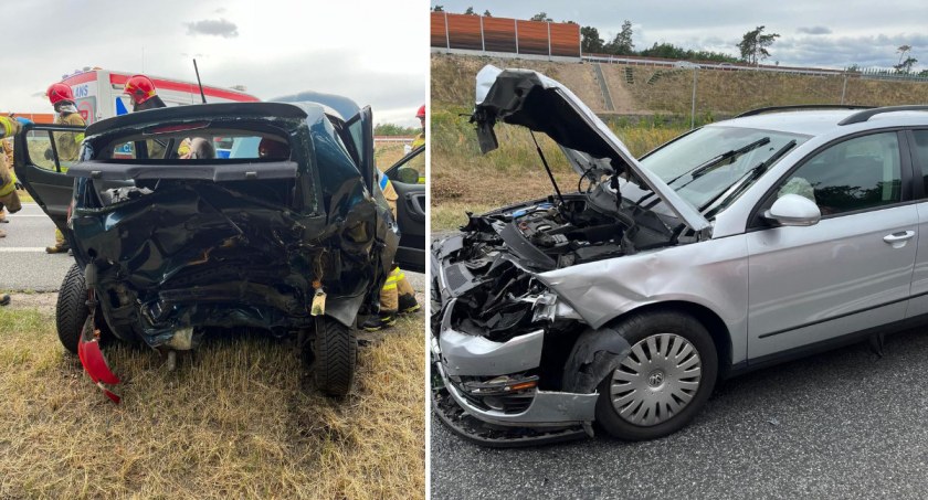 Wypadek na DK91. 31-latka volkswagenem uderzyła w tył skody. Pasażer skody z ciężkimi obrażeniami