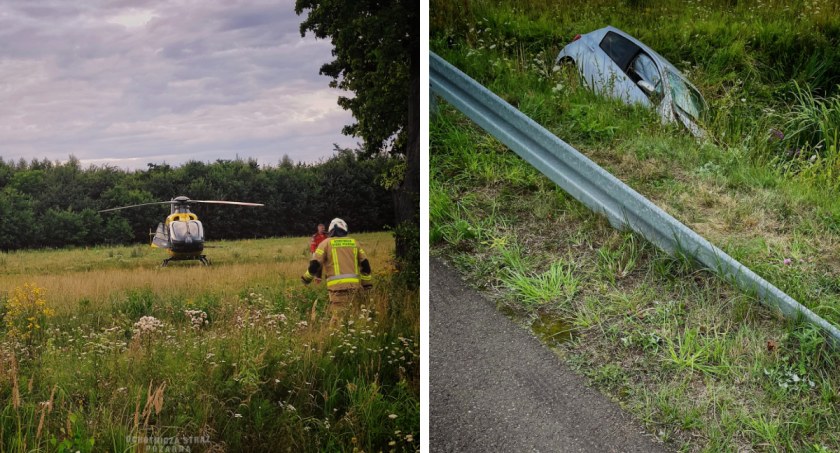 Zderzenie osobówki z motocyklem w powiecie włocławskim. 13 letni kierowca motocykla w szpitalu. Lądował LPR