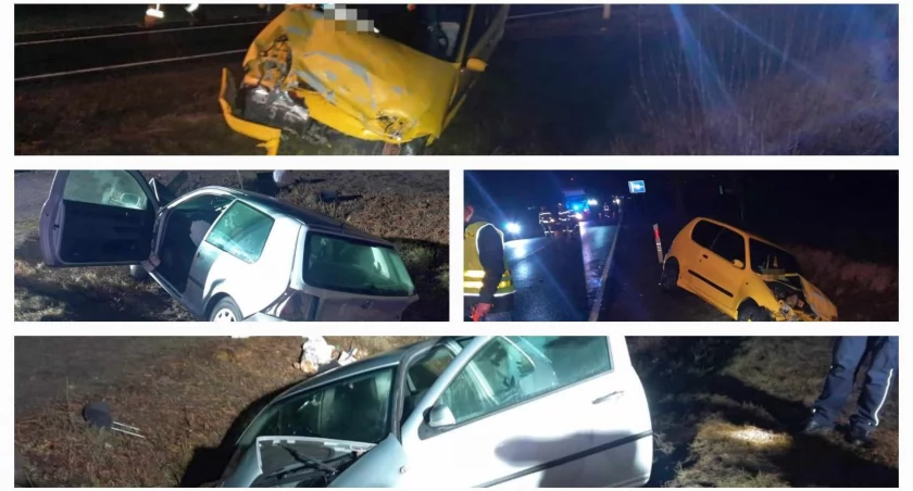 Kilka aut uszkodzonych i dwie osoby w szpitalu. 21-latek uderzył w Volkswagena i przepust na rowie