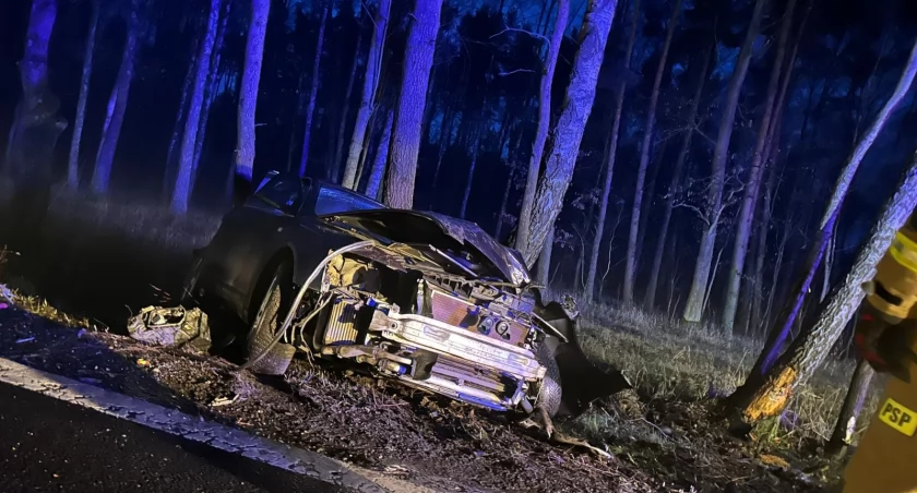 Wypadek w Gminie Włocławek. Audi uderzyło w drzewo. Opel najechał na Audi. Kierowca trafił do szpitala