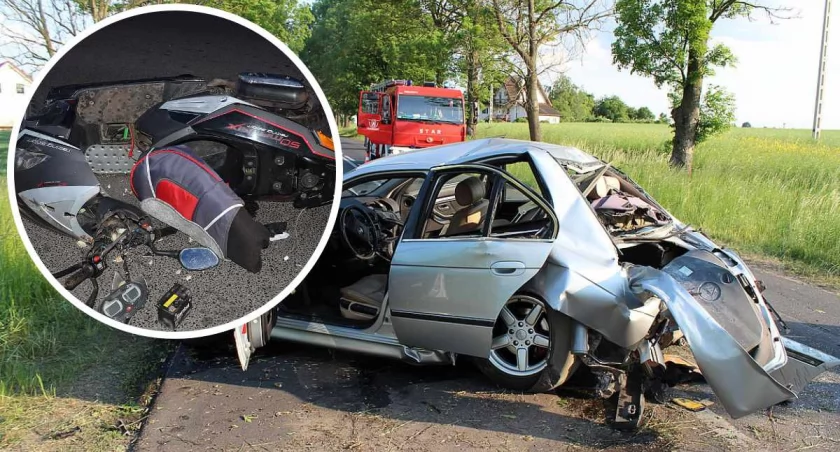 BMW uderzyło w drzewo. Motorower wpadł pod forda [ZDJĘCIA]