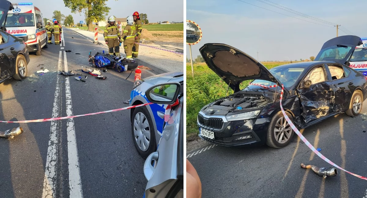 Motocykl zderzył się z osobówką. 14 latka przetransportowana śmigłowcem do szpitala [ZDJĘCIA]