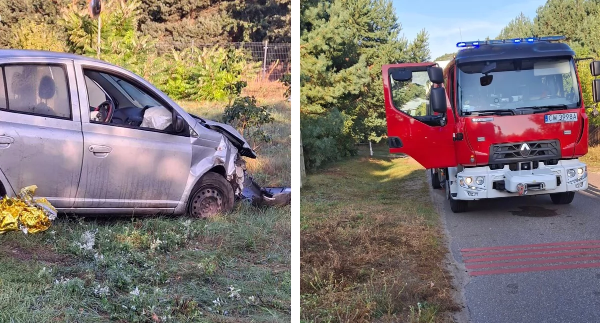 Wypadek w powiecie włocławskim. Osobówka uderzyła w ogrodzenie i drzewo