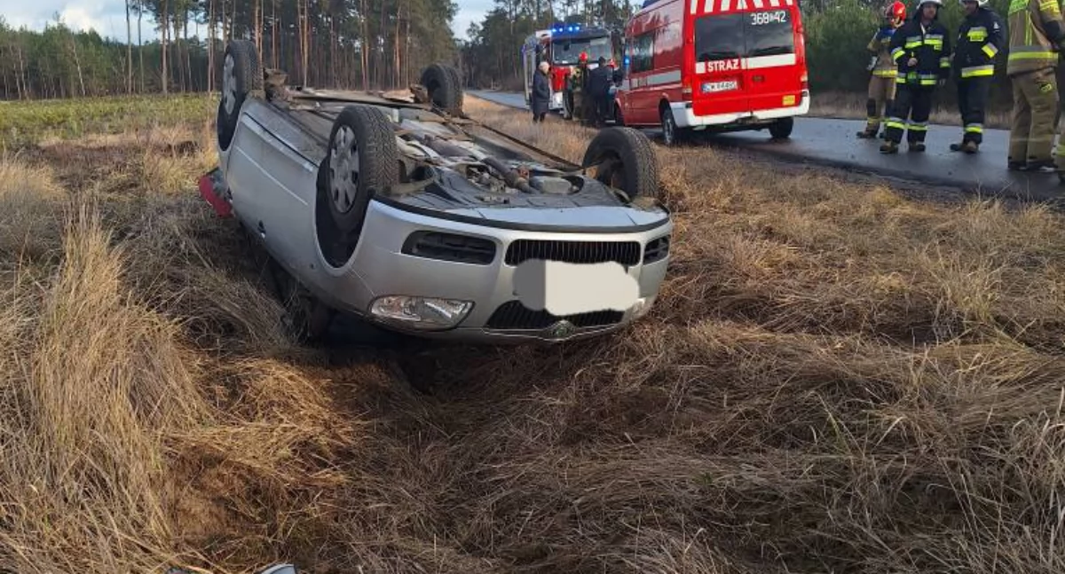 Groźne dachowanie w Warząchewce Polskiej! Osobówka wypadła z drogi